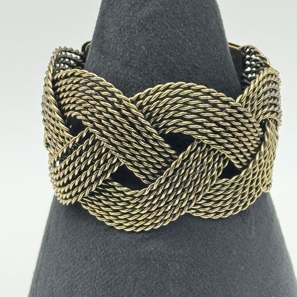 Vintage Brass Braided Mesh Wide Cuff‎ Bracelet Boho Statement Open Bangle